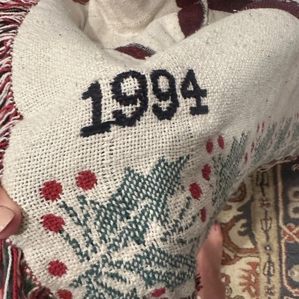 Vintage Red and Black Holiday Blanket 1994
